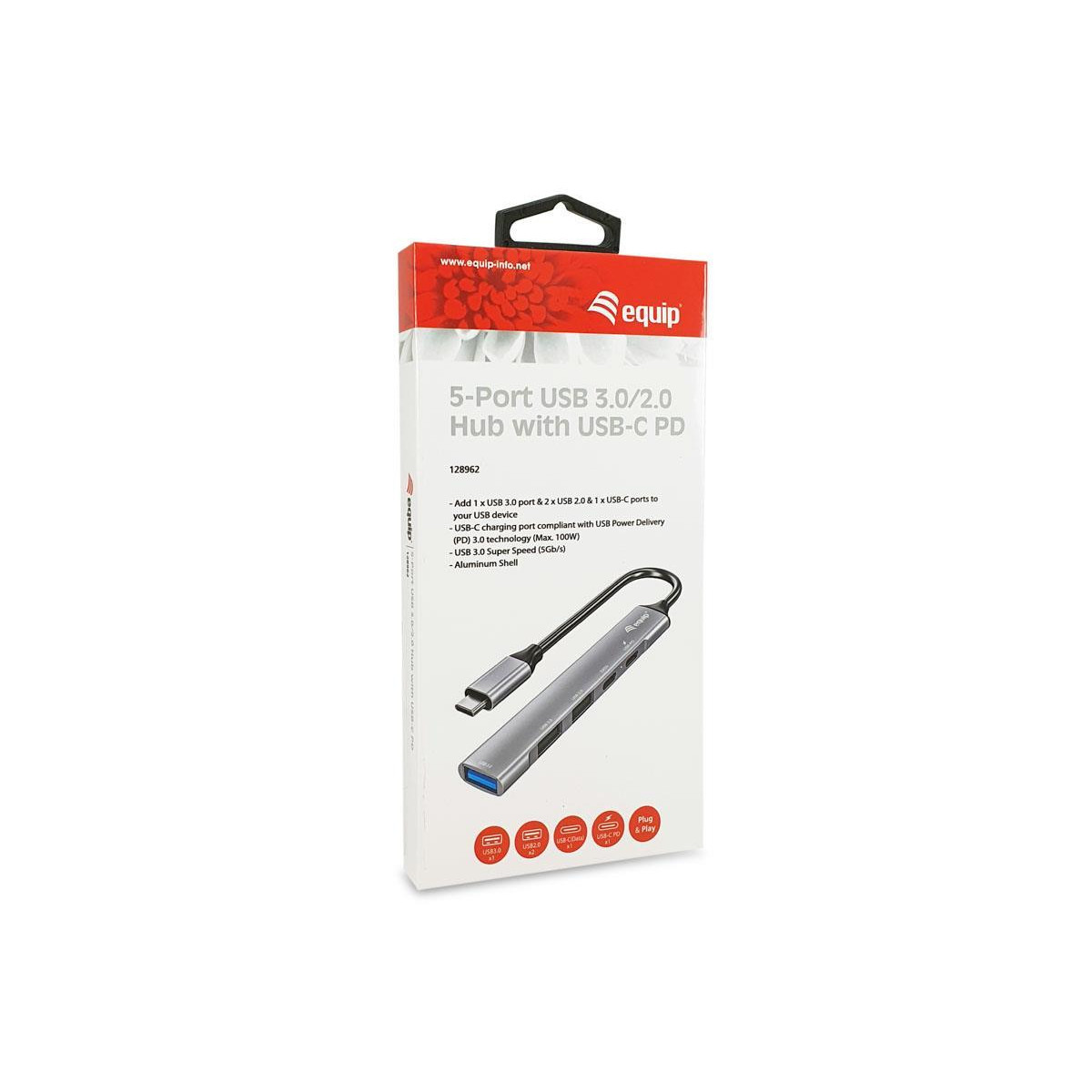 Hub USB-C Equip 5 Portas USB3 2xUSB2 2xUSB-C 100W