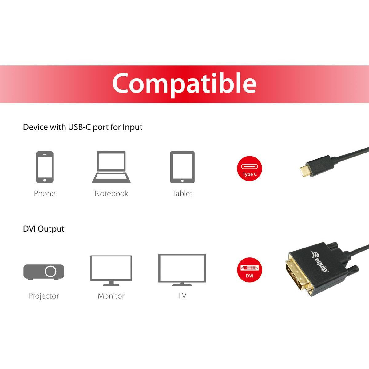 Cabo Equip USB-C-> DVI-D Dual M/M 1.8m