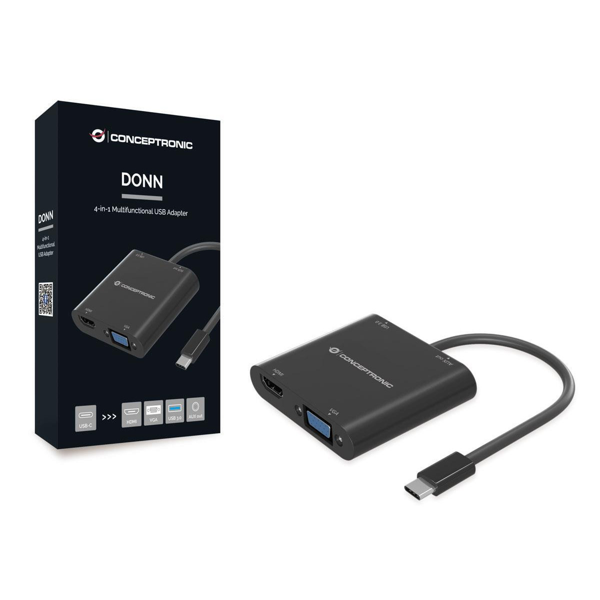 Adaptador Conceptronic USB-C -> VGA HDMI USB AUX