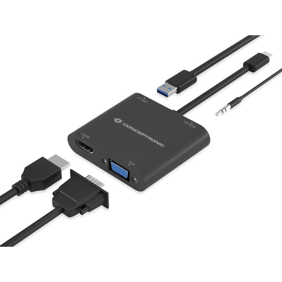 Adaptador Conceptronic USB-C -> VGA HDMI USB AUX