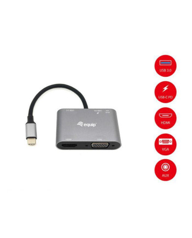Dock Equip Usb-C 5-1  Vga Hdmi Aux Usb3 Usb-C 100W