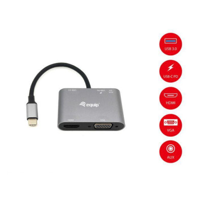 Dock Equip Usb-C 5-1  Vga Hdmi Aux Usb3 Usb-C 100W