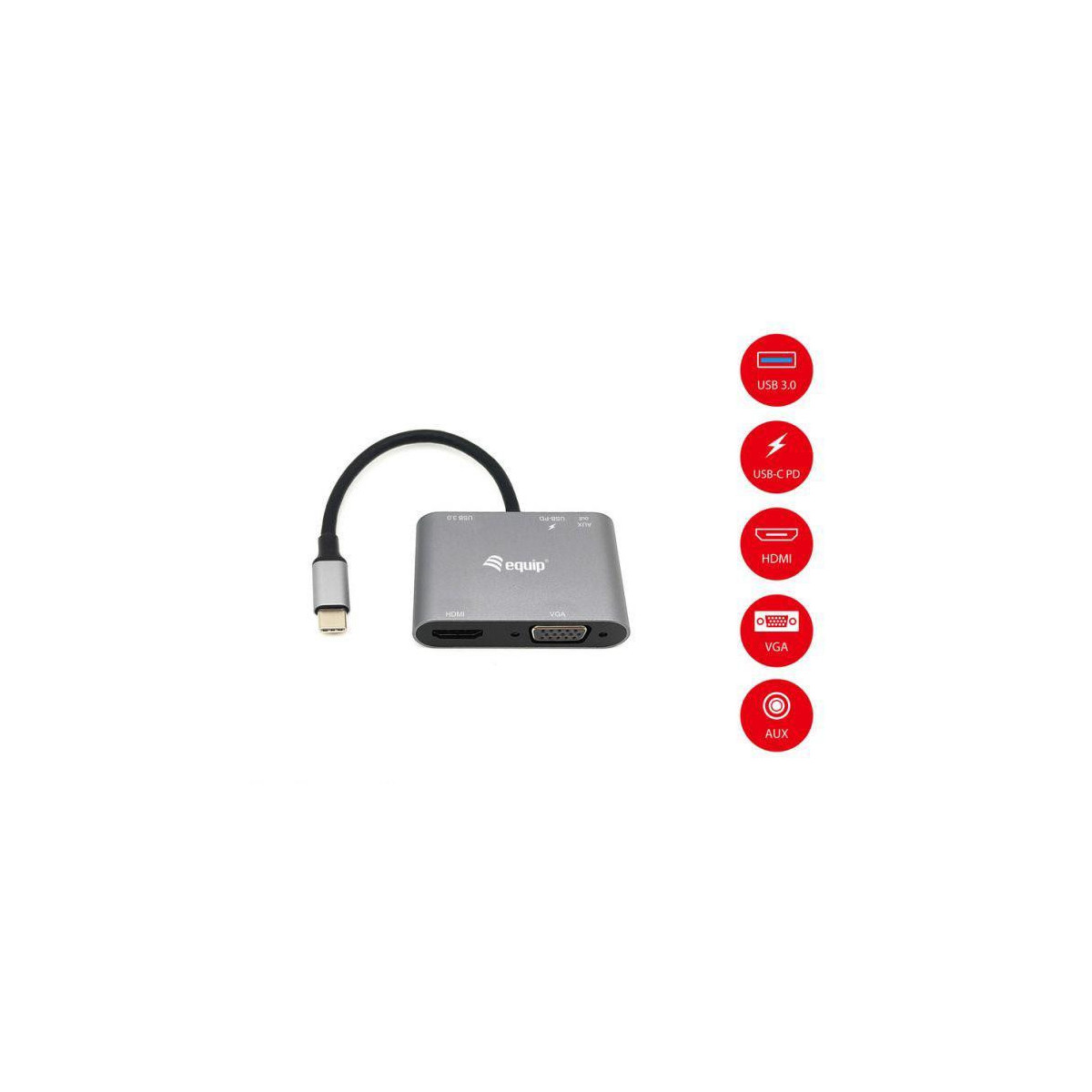 Dock Equip Usb-C 5-1  Vga Hdmi Aux Usb3 Usb-C 100W
