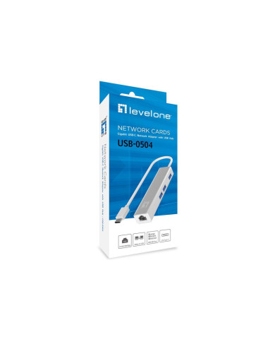 Adaptador LevelOne USB-C -> 1x LAN / 3x USB 3.0