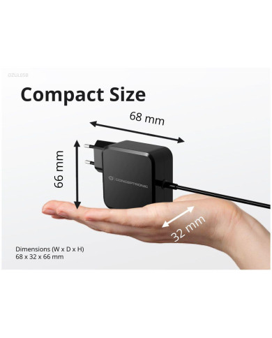 Carregador Parede Conceptronic OZUL05BE USB-C 100W GaN PD