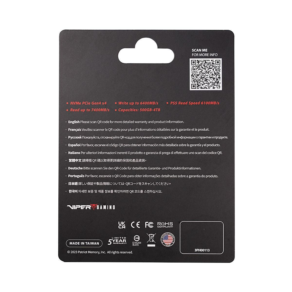 Disco SSD Viper VP4300L 4Tb M.2 2280 PCIE Gen4 x4