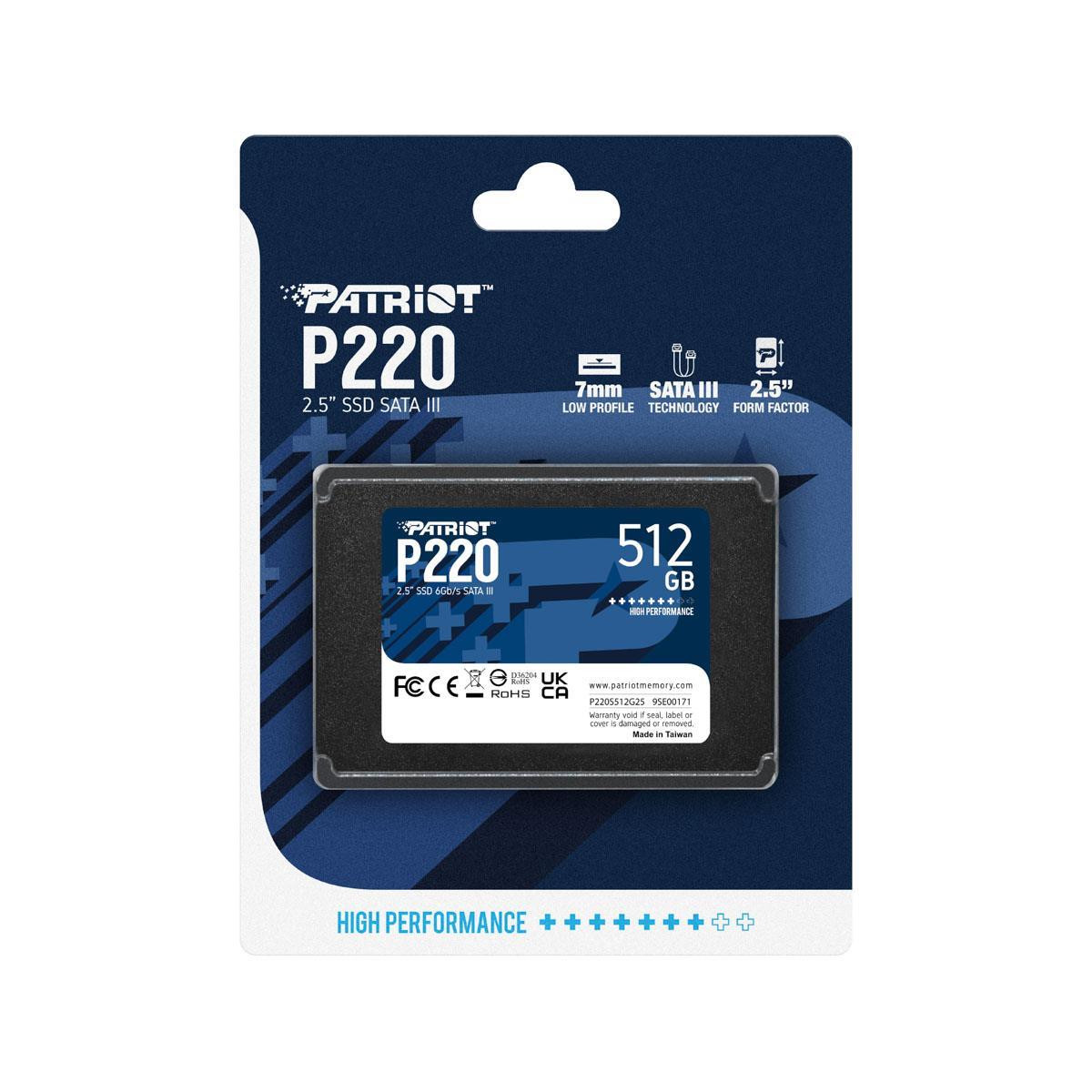 Disco SSD Patriot P220 512GB SATA3 2.5" 550R/500W