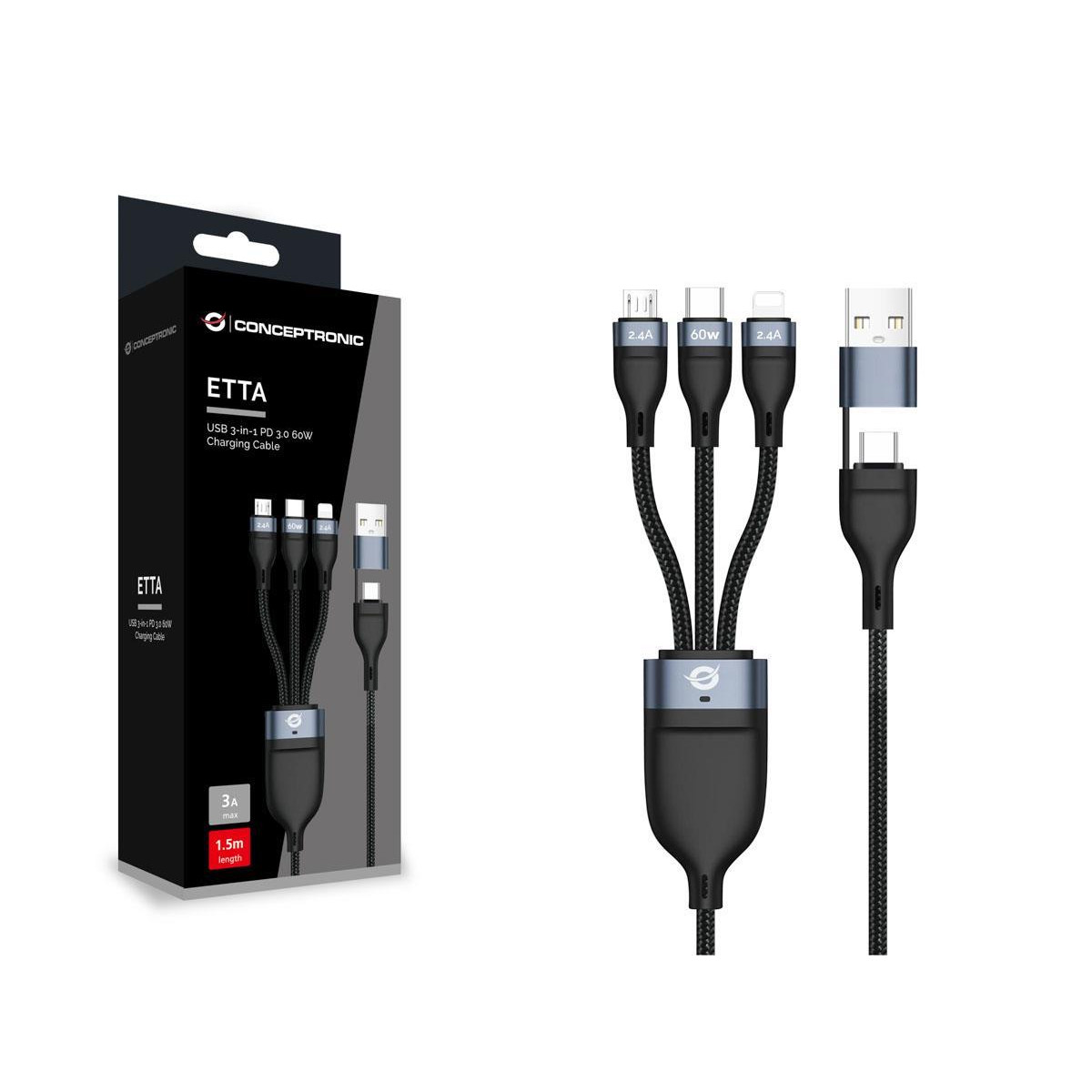Cabo Conceptronic USB-C 3-1 PD3 20V 3A 60W 1.5m