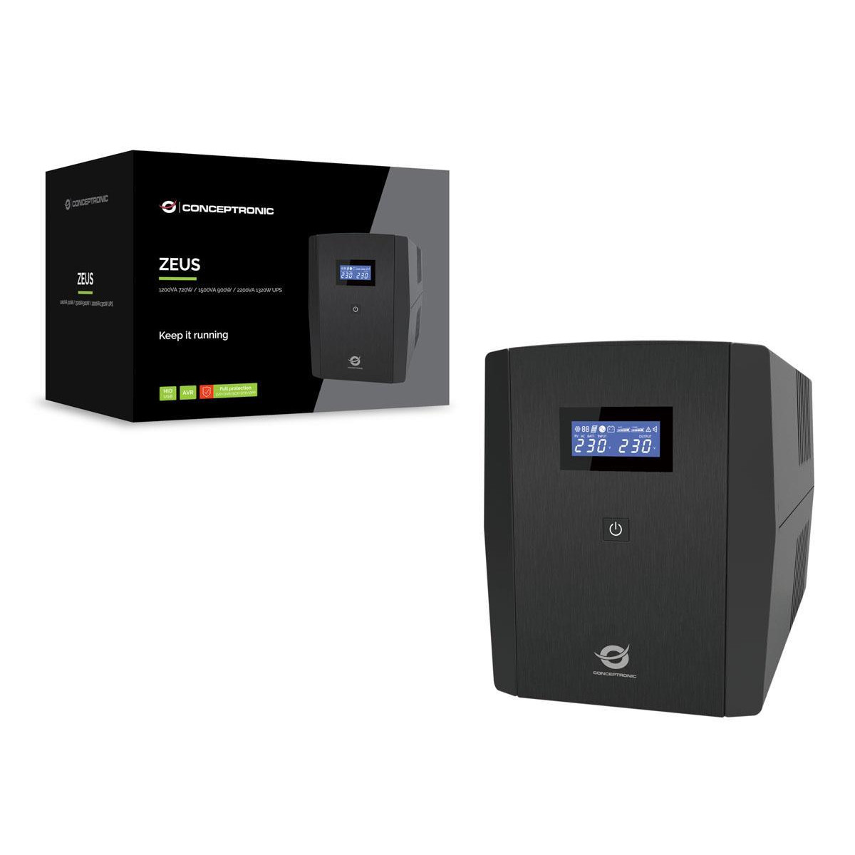 UPS Conceptronic Zeus 2200VA 1320W IEC x 6, HID USB, RJ45 In Out, AVR