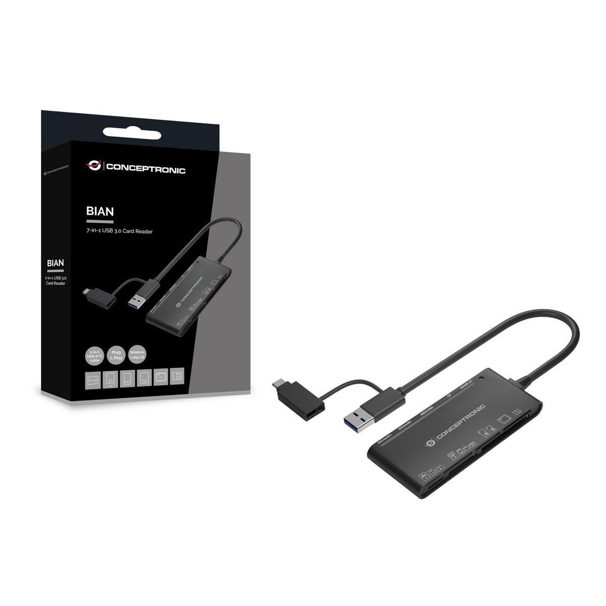 Leitor de Cartões Conceptronic BIAN03B 7-1 SD MMC CF xD USB 3.0