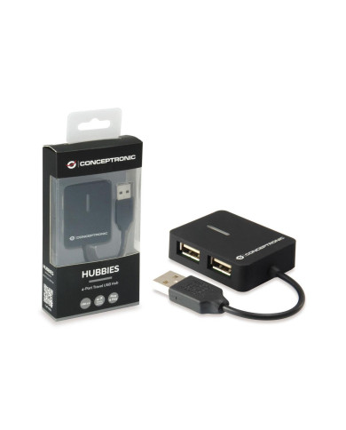 Hub USB 2.0 Conceptronic Travel 4 Portas Black