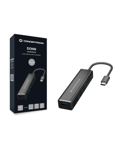 Hub USB-C Conceptronic 3 Portas USB3 + Card Reader