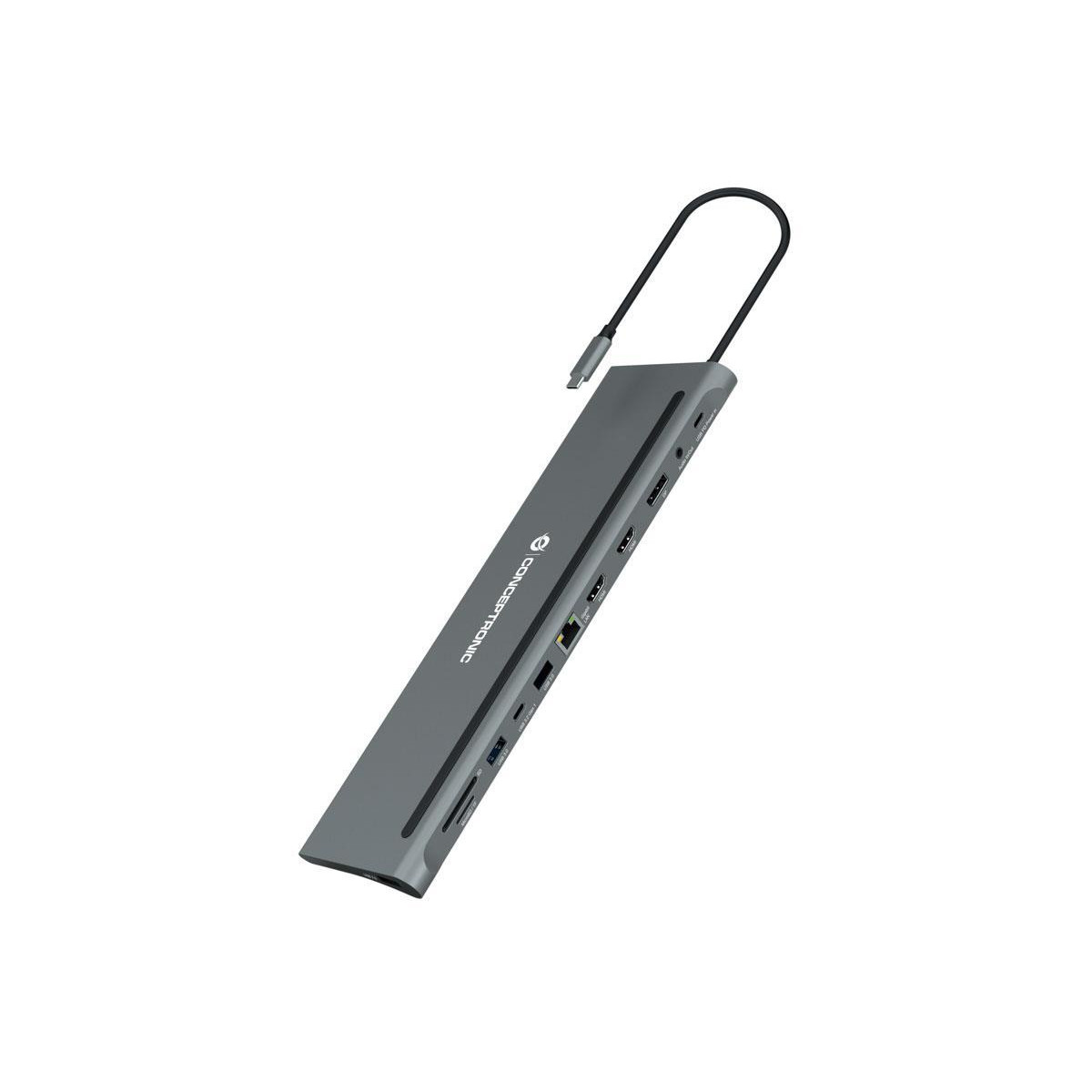 Dock Conceptronic 12-1 Triple 4K Display HDMI DP USB-C SD 100W PD