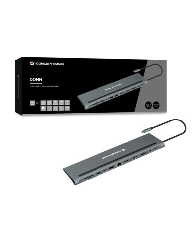 Dock Conceptronic 12-1 Triple 4K Display HDMI DP USB-C SD 100W PD