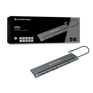Dock Conceptronic 12-1 Triple 4K Display HDMI DP USB-C SD 100W PD