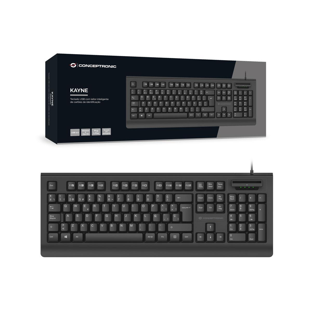 Teclado Conceptronic USB KAYNE01PT c/ Leitor de Cartões SmartID